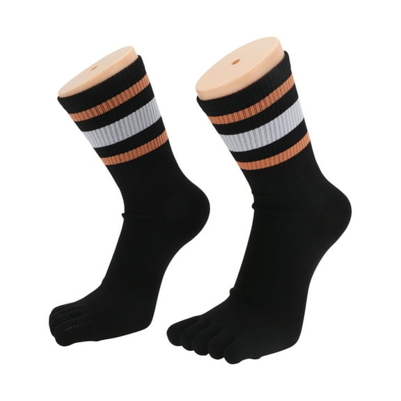 Unique Bargains 1 Pair Five Toe Socks Soft Striped Socks for Women Black