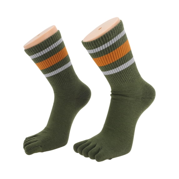 Unique Bargains 1 Pair Five Toe Socks Soft Striped Socks for Women Green