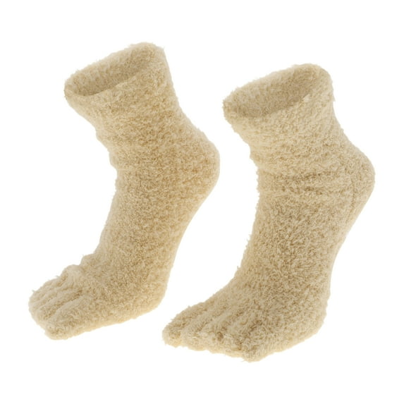 Unique Bargains 1 Pair Five Toe Socks Thickening Plush Socks for Women Khaki