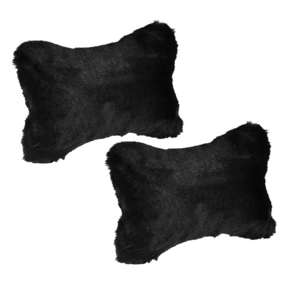 Unique Bargains 1 Pair Furry Car Seat Neck Pillows Soft Fluffy Car Headrest Pillows Head Support Car Decor Black