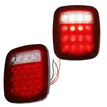 Unique Bargains 1 Pair LED Bar Tail Lights Square Brake Taillights Lamp Red White Amber LED for Jeep Wrangler TJ YJ CJ-5