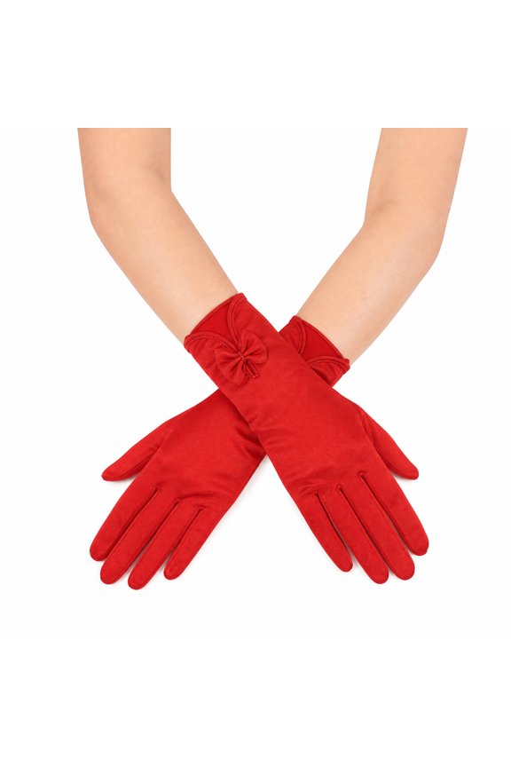 1 Pair Party Gloves Elegant Bow Etiquette Long Opera Party Gloves 9.06"x3.35" Red