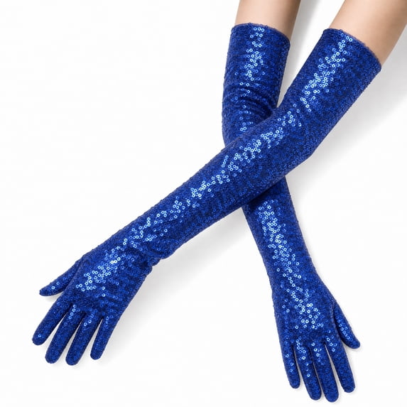 Unique Bargains 1 Pair Party Gloves Elegant Extra Long Sequin Long Opera Party Gloves 23.62"x4.72" Blue