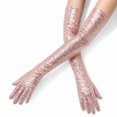 thumbnail image 1 of Unique Bargains 1 Pair Party Gloves Elegant Extra Long Sequin Long Opera Party Gloves 23.62"x4.72" Rose Pink, 1 of 5