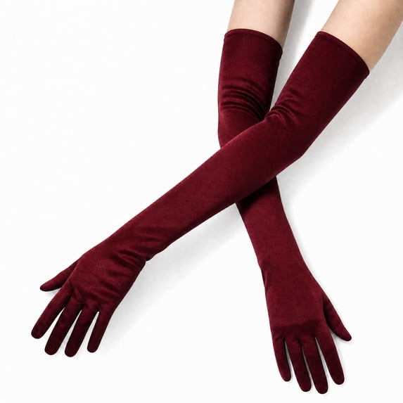Unique Bargains 1 Pair Party Gloves Elegant Extra Long Stretch Satin Long Opera Party Gloves 21.65"x4.72" Dark Red