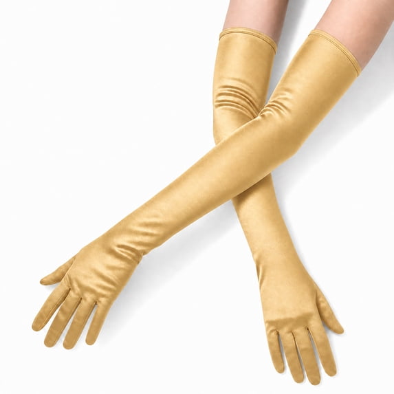 Unique Bargains 1 Pair Party Gloves Elegant Extra Long Stretch Satin Long Opera Party Gloves 21.65"x4.72" Gold Tone