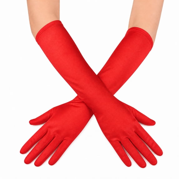 Unique Bargains 1 Pair Party Gloves Elegant Mid-Length Stretch Satin Long Opera Party Gloves 14.96"x4.72" Red