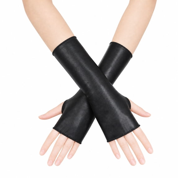 Unique Bargains 1 Pair Party Gloves Elegant Patent Leather Fingerless Short Style Long Opera Party Gloves 9.06"x3.54" Black