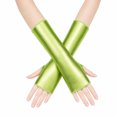 thumbnail image 1 of Unique Bargains 1 Pair Party Gloves Elegant Patent Leather Fingerless Short Style Long Opera Party Gloves 9.06"x3.54" Fluorescent Green, 1 of 5
