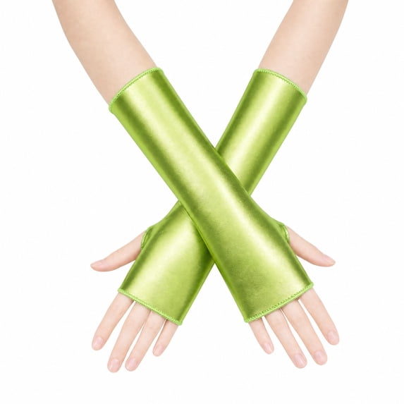 Unique Bargains 1 Pair Party Gloves Elegant Patent Leather Fingerless Short Style Long Opera Party Gloves 9.06"x3.54" Fluorescent Green