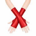 thumbnail image 1 of Unique Bargains 1 Pair Party Gloves Elegant Patent Leather Fingerless Short Style Long Opera Party Gloves 9.06"x3.54" Red, 1 of 5