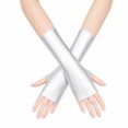 thumbnail image 1 of Unique Bargains 1 Pair Party Gloves Elegant Patent Leather Fingerless Short Style Long Opera Party Gloves 9.06"x3.54" Silver Tone, 1 of 5