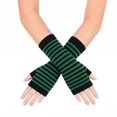 thumbnail image 1 of Unique Bargains 1 Pair Fingerless Gloves Knit Stripes Fashion Gloves Black, Green, 1 of 5