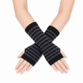 thumbnail image 1 of Unique Bargains 1 Pair Fingerless Gloves Knit Stripes Fashion Gloves Gray, Black, 1 of 5