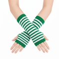 thumbnail image 1 of Unique Bargains 1 Pair Fingerless Gloves Knit Stripes Fashion Gloves Green, White, 1 of 5