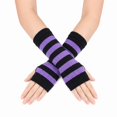 thumbnail image 1 of Unique Bargains 1 Pair Fingerless Gloves Stripes Style Knit Gloves Black, Light Purple, 1 of 5