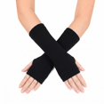 thumbnail image 1 of Unique Bargains 1 Pair Fingerless Gloves Solid Style Knit Gloves Black, 1 of 5
