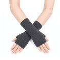 thumbnail image 1 of Unique Bargains 1 Pair Fingerless Gloves Solid Style Knit Gloves Dark Gray, 1 of 5