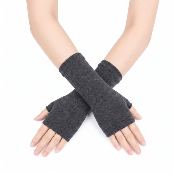 Unique Bargains 1 Pair Fingerless Gloves Solid Style Knit Gloves Dark Gray