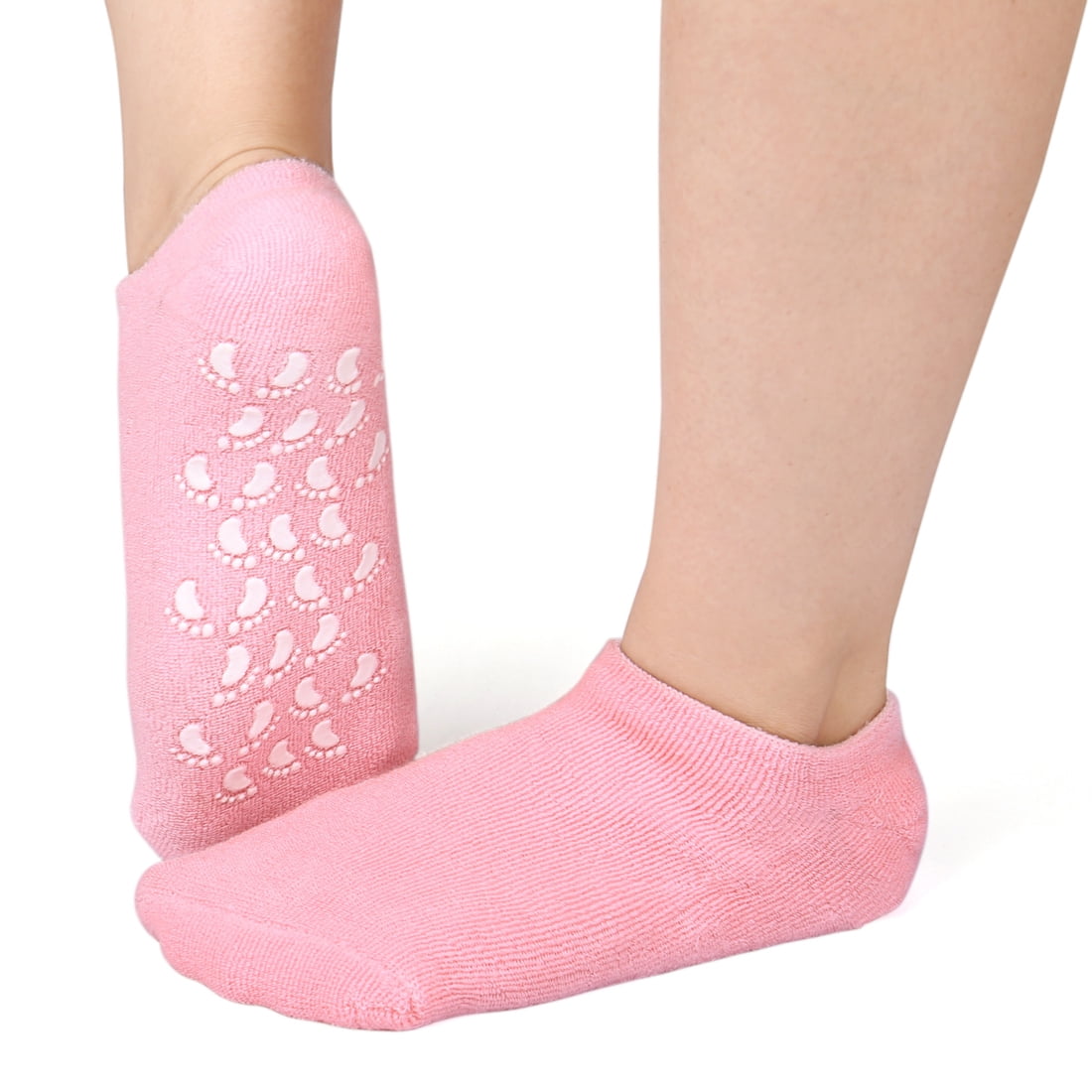 Unique Bargains 1 Pair Pink Slip Resistant Cotton Blends Moisturising Spa Gel Socks