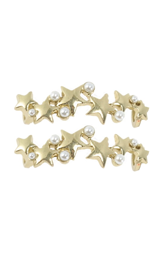 1 Pair Shoelace Charms Five-pointed Star Faux Pearl Fashion Shoe Accessories Gold Tone