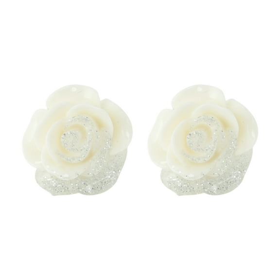 Unique Bargains 1 Pair Shoelace Charms Sparkly Glitters Rose Decorative Shoe Clips White