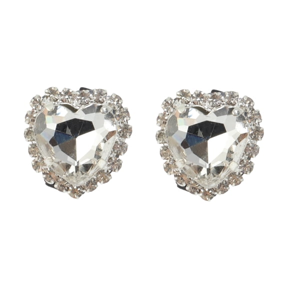 Unique Bargains 1 Pair Shoelace Charms Sparkly Hearts Gemstone Decorative Shoe Clips Silver Tone