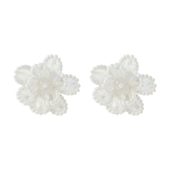 Unique Bargains 1 Pair Shoelace Charms Sparkly Pearls Flowers Loop Decorative Shoe Clips White