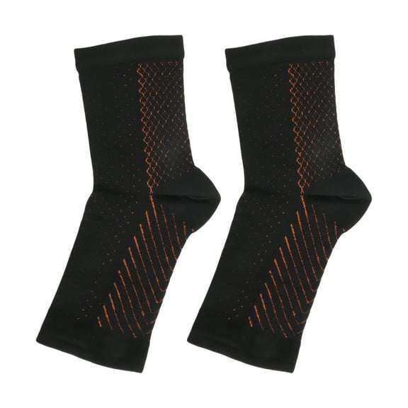 Unique Bargains 1 Pair Stripe Style Ankle Brace Socks for Sports for XX-Large Black Orange Polyester Cotton
