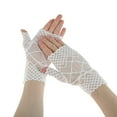 thumbnail image 1 of Unique Bargains 1 Pair Sunblock Fingerless Gloves Argyle Lace Sun Block Driving Gloves for Women White, 1 of 5