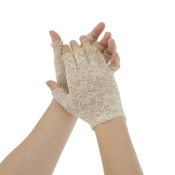 Unique Bargains 1 Pair Sunblock Fingerless Gloves Floral Half Finger Sun Block Driving Gloves for Women Nude