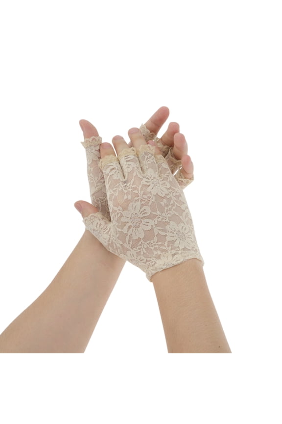 1 Pair Sunblock Fingerless Gloves Floral Half Finger Sun Block Driving Gloves for Women Nude