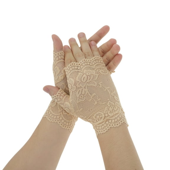 Unique Bargains 1 Pair Sunblock Fingerless Gloves Floral Thin Sun Block Driving Gloves for Women Nude