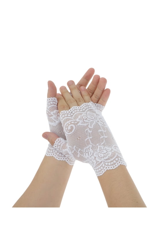 1 Pair Sunblock Fingerless Gloves Floral Thin Sun Block Driving Gloves for Women White