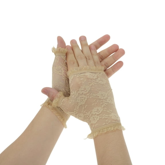 Unique Bargains 1 Pair Sunblock Fingerless Gloves Flower Mesh Sun Block Driving Gloves for Women Apricot