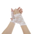 thumbnail image 1 of Unique Bargains 1 Pair Sunblock Fingerless Gloves Flower Mesh Sun Block Driving Gloves for Women White, 1 of 5