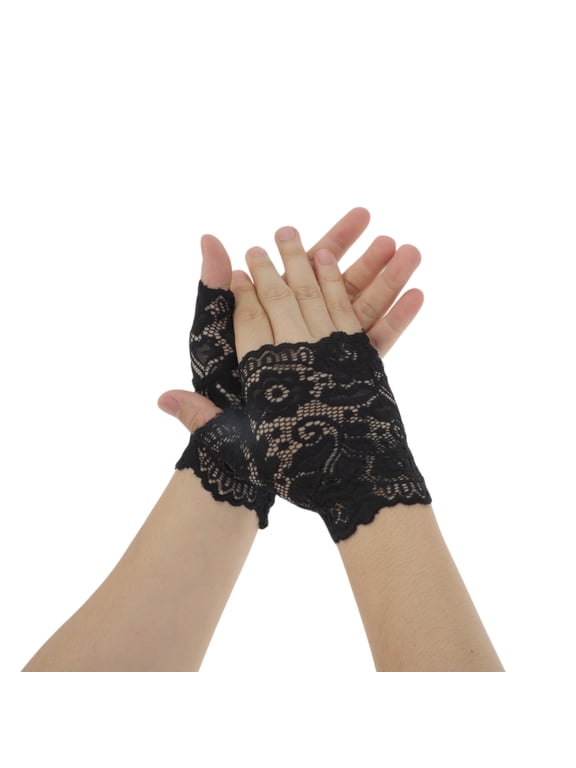 1 Pair Sunblock Fingerless Gloves Flower Sun Block Driving Gloves for Women Black