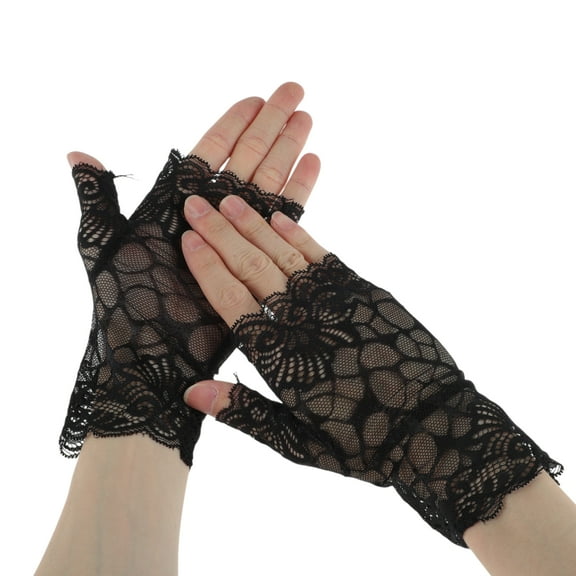 Unique Bargains 1 Pair Sunblock Fingerless Gloves Grids Sun Block Driving Gloves for Women Black