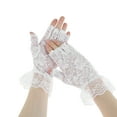 thumbnail image 1 of Unique Bargains 1 Pair Sunblock Fingerless Gloves Half Finger Lace Floral Sun Block Driving Gloves for Women White, 1 of 5