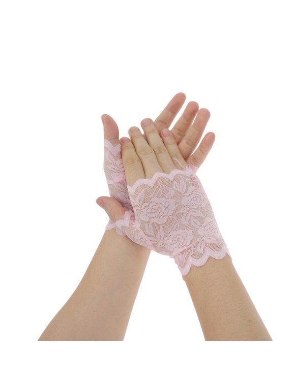 1 Pair Sunblock Fingerless Gloves Half Finger Thin Sun Block Driving Gloves for Women Pink