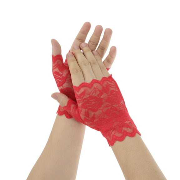 Unique Bargains 1 Pair Sunblock Fingerless Gloves Half Finger Thin Sun Block Driving Gloves for Women Red
