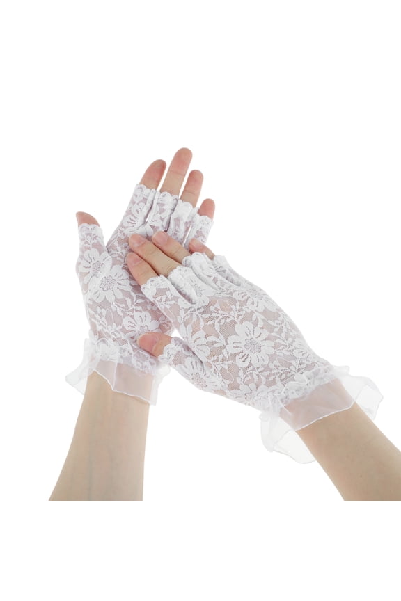 1 Pair Sunblock Fingerless Gloves Lace Sun Block Driving Gloves for Women White