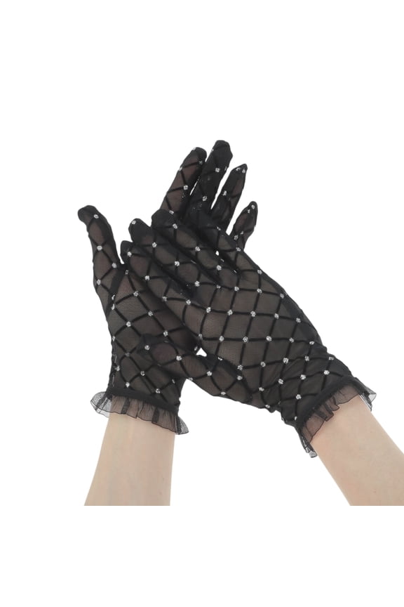 1 Pair Sunblock Mittens Argyle Sun Block Driving Gloves for Women Black