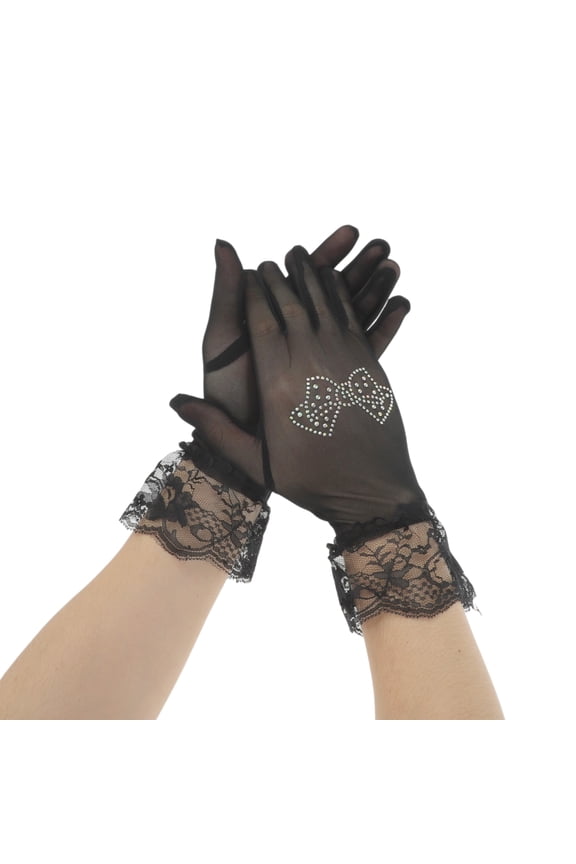 1 Pair Sunblock Mittens Bow Lace Sun Block Driving Gloves for Women Black