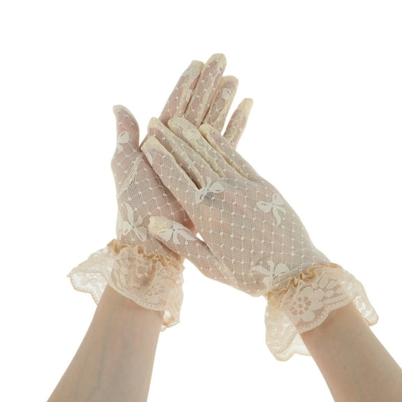 Unique Bargains 1 Pair Sunblock Mittens Bow Mesh Sun Block Driving Gloves for Women Beige