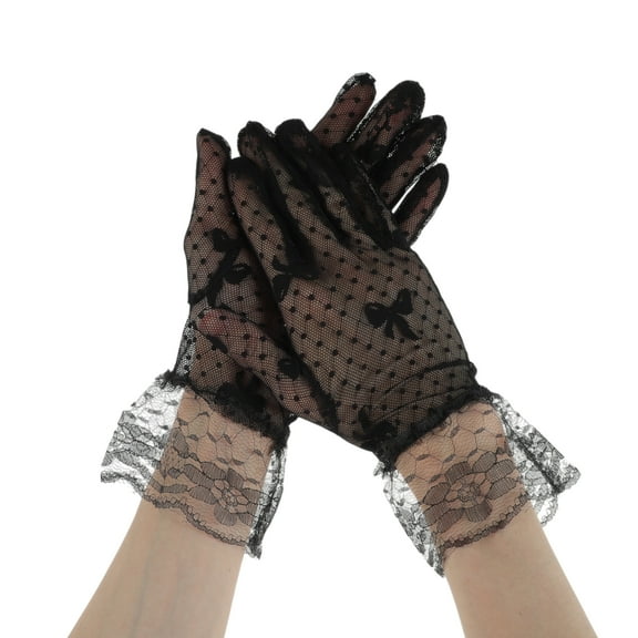 Unique Bargains 1 Pair Sunblock Mittens Bow Mesh Sun Block Driving Gloves for Women Black
