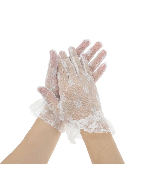 1 Pair Sunblock Mittens Butterfly Sun Block Driving Gloves for Women White
