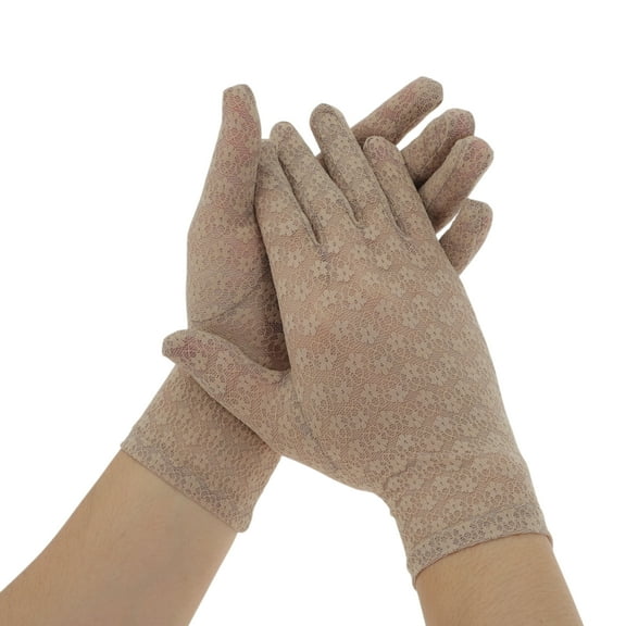 Unique Bargains 1 Pair Sunblock Mittens Ditsy Floral Lace Sun Block Driving Gloves for Women Coffee Color