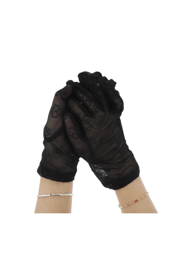 1 Pair Sunblock Mittens Ditsy Floral Sun Block Driving Gloves for Women Black
