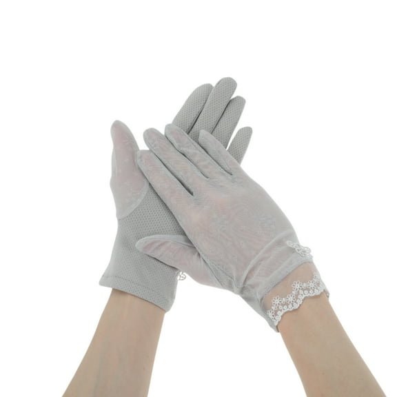Unique Bargains 1 Pair Sunblock Mittens Embroidery Floral Sun Block Driving Gloves for Women Gray
